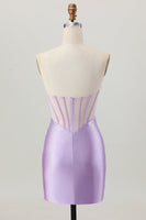 Load image into Gallery viewer, Sparkly Lilac Strapless Short  Corset Homecoming Dress with Beading