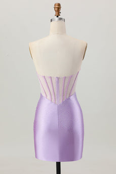 Sparkly Lilac Strapless Short  Corset Homecoming Dress with Beading