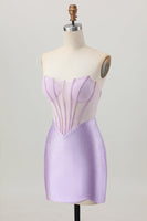 Load image into Gallery viewer, Sparkly Lilac Strapless Short  Corset Homecoming Dress with Beading
