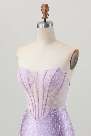 Sparkly Lilac Strapless Short  Corset Homecoming Dress with Beading