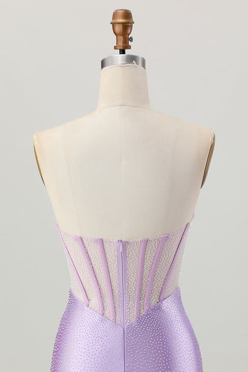 Sparkly Lilac Strapless Short  Corset Homecoming Dress with Beading