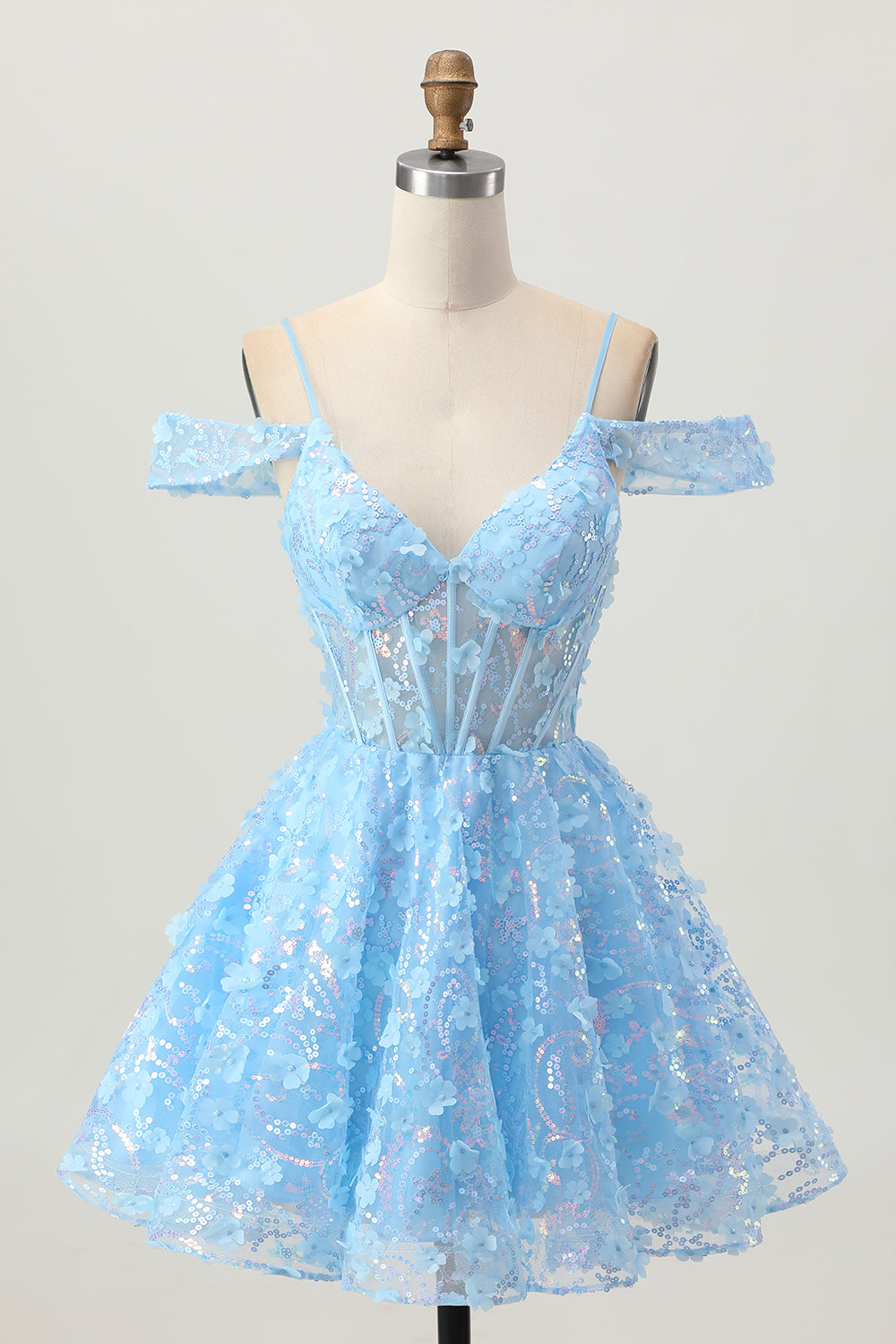 Sparkly Blue A Line Short Corset Homecoming Dress with Sequins