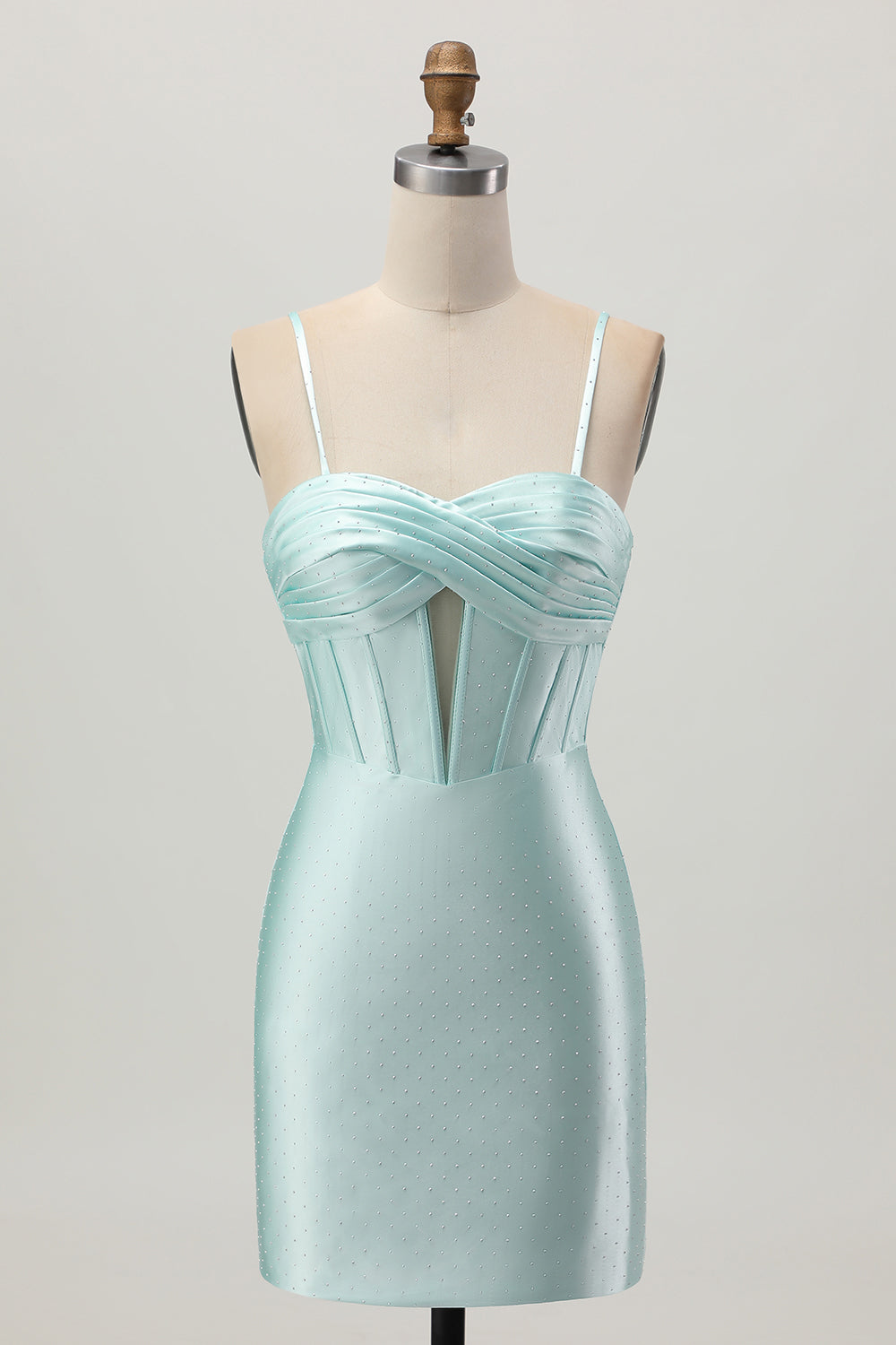 Sparkly Light Green Satin Tight Short Corset Homecoming Dress with Beading