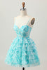 Load image into Gallery viewer, Blue Green A Line Tiered Short Corset Homecoming Dress with Appliques