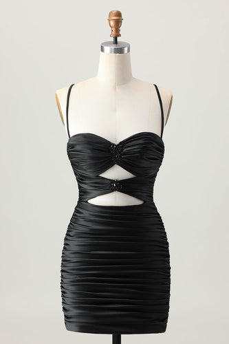 Sparkly Black Tight Cut Out Short Homecoming Dress with Rhinestone