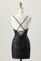 Load image into Gallery viewer, Sparkly Black Tight Cut Out Short Homecoming Dress with Rhinestone