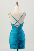 Load image into Gallery viewer, Sparkly Blue Tight Cut Out Short Homecoming Dress with Rhinestone
