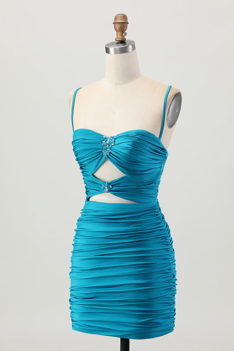 Load image into Gallery viewer, Sparkly Red Tight Cut Out Short Homecoming Dress with Rhinestone