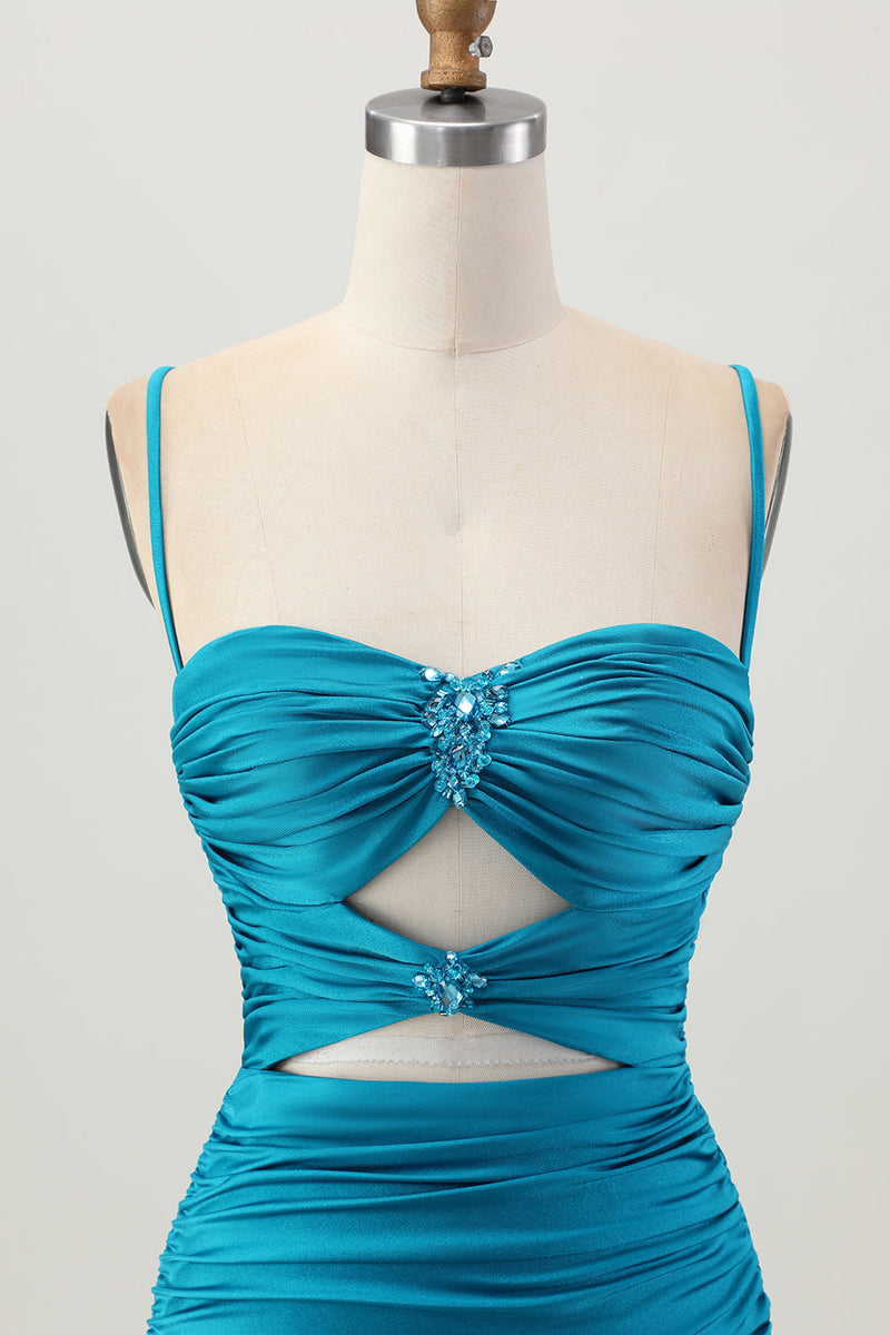 Load image into Gallery viewer, Sparkly Blue Tight Cut Out Short Homecoming Dress with Rhinestone