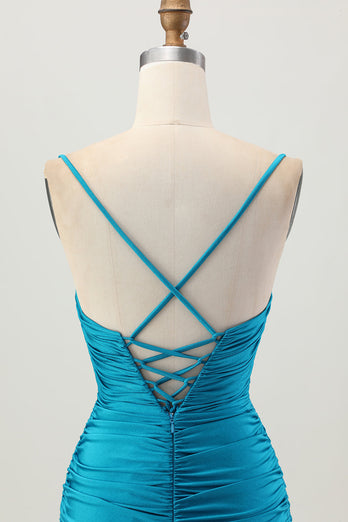 Sparkly Blue Tight Cut Out Short Homecoming Dress with Rhinestone