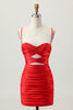 Load image into Gallery viewer, Sparkly Red Tight Cut Out Short Homecoming Dress with Rhinestone