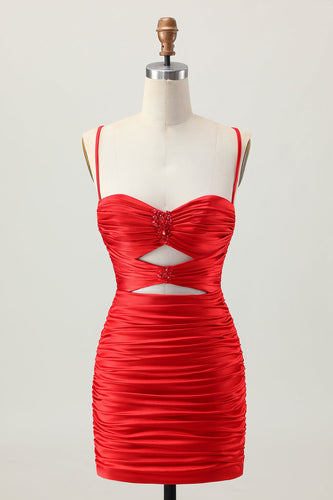 Sparkly Red Tight Cut Out Short Homecoming Dress with Rhinestone