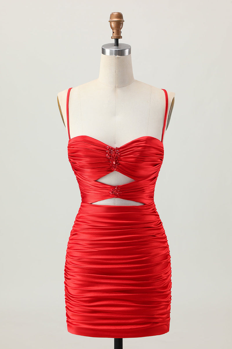 Load image into Gallery viewer, Sparkly Red Tight Cut Out Short Homecoming Dress with Rhinestone