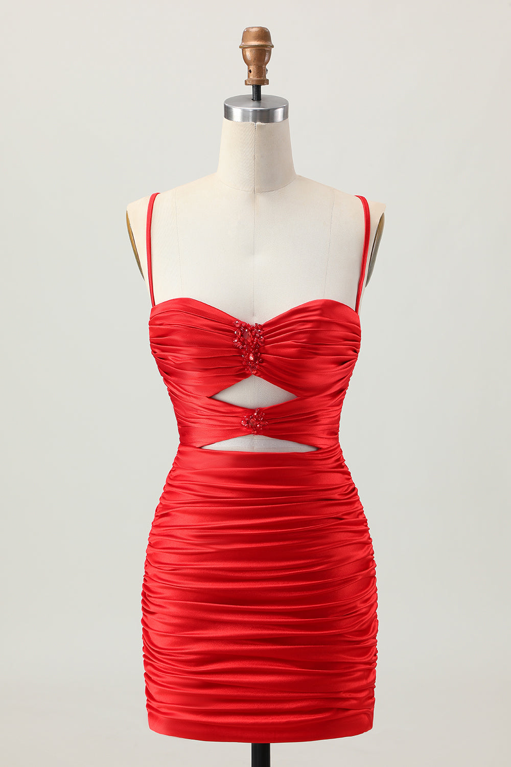 Sparkly Red Tight Cut Out Short Homecoming Dress with Rhinestone
