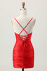 Load image into Gallery viewer, Sparkly Red Tight Cut Out Short Homecoming Dress with Rhinestone