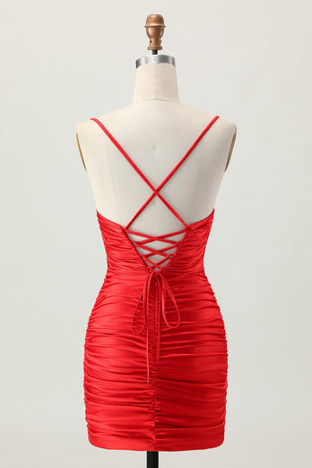 Sparkly Red Tight Cut Out Short Homecoming Dress with Rhinestone