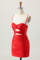 Load image into Gallery viewer, Sparkly Red Tight Cut Out Short Homecoming Dress with Rhinestone