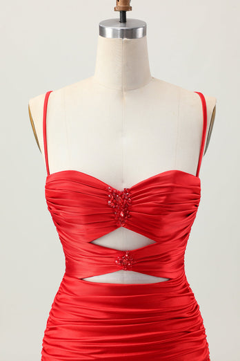 Sparkly Red Tight Cut Out Short Homecoming Dress with Rhinestone