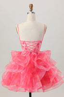 Load image into Gallery viewer, Floral Red A Line Organza Short Corset Homecoming Dress with Appliques