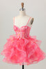 Load image into Gallery viewer, Floral Red A Line Organza Short Corset Homecoming Dress with Appliques