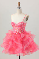 Load image into Gallery viewer, Floral Red A Line Organza Short Corset Homecoming Dress with Appliques