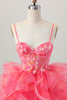 Load image into Gallery viewer, Floral Red A Line Organza Short Corset Homecoming Dress with Appliques