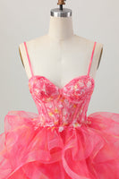 Load image into Gallery viewer, Floral Red A Line Organza Short Corset Homecoming Dress with Appliques