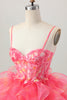 Load image into Gallery viewer, Floral Red A Line Organza Short Corset Homecoming Dress with Appliques