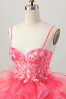 Load image into Gallery viewer, Floral Red A Line Organza Short Corset Homecoming Dress with Appliques