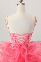 Load image into Gallery viewer, Floral Red A Line Organza Short Corset Homecoming Dress with Appliques