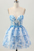 Load image into Gallery viewer, Floral White Blue A Line Tiered Short Corset Homecoming Dress