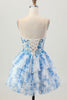 Load image into Gallery viewer, Floral White Blue A Line Tiered Short Corset Homecoming Dress