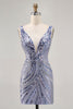 Load image into Gallery viewer, Sparkly Lilac V-Neck Beaded Short Tight Homecoming Dress