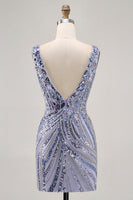 Load image into Gallery viewer, Sparkly Lilac V-Neck Beaded Short Tight Homecoming Dress