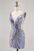 Load image into Gallery viewer, Sparkly Lilac V-Neck Beaded Short Tight Homecoming Dress