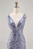Load image into Gallery viewer, Sparkly Lilac V-Neck Beaded Short Tight Homecoming Dress
