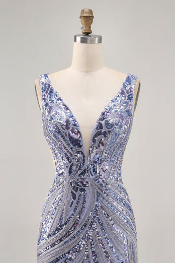 Sparkly Lilac V-Neck Beaded Short Tight Homecoming Dress