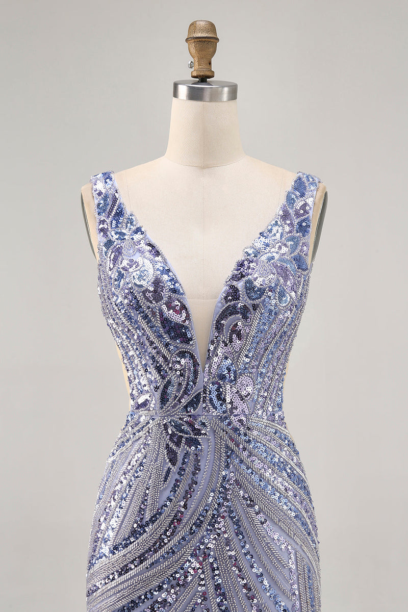 Load image into Gallery viewer, Sparkly Lilac V-Neck Beaded Short Tight Homecoming Dress