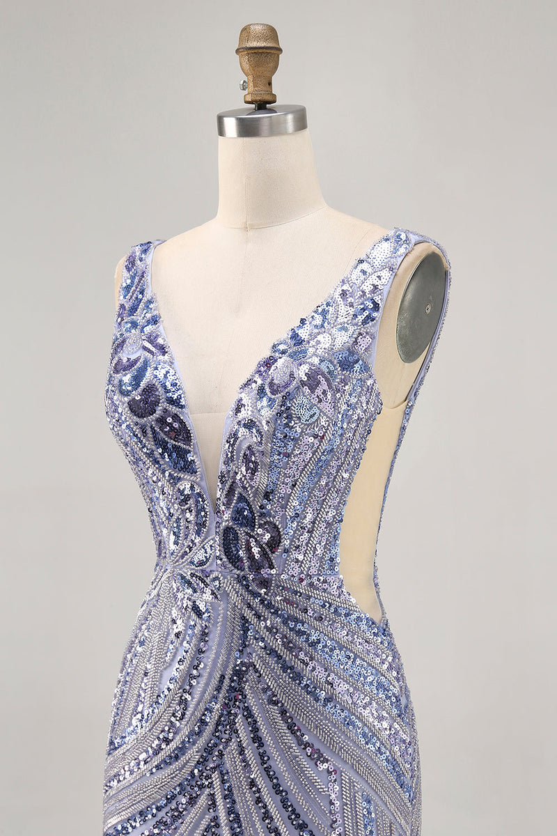 Load image into Gallery viewer, Sparkly Lilac V-Neck Beaded Short Tight Homecoming Dress