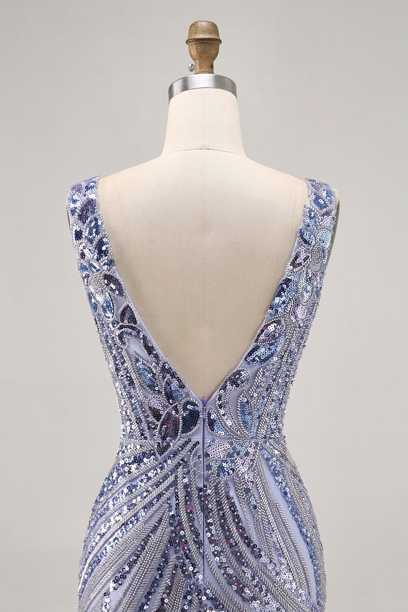 Load image into Gallery viewer, Sparkly Lilac V-Neck Beaded Short Tight Homecoming Dress