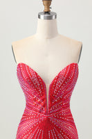 Load image into Gallery viewer, Sparkly Red Beaded Strapless Short Tight Homecoming Dress