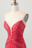 Load image into Gallery viewer, Sparkly Red Beaded Strapless Short Tight Homecoming Dress