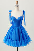 Load image into Gallery viewer, Simple Royal Blue A Line Short Homecoming Dress with Bows
