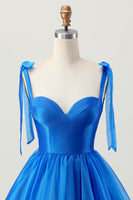 Load image into Gallery viewer, Simple Royal Blue A Line Short Homecoming Dress with Bows