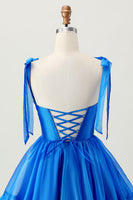 Load image into Gallery viewer, Simple Royal Blue A Line Short Homecoming Dress with Bows