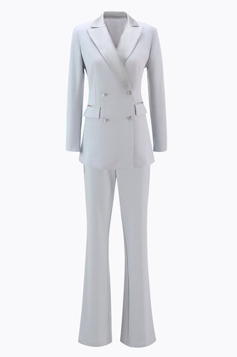 2 Piece Silver Double Breasted Notched Lapel Women Prom Suits
