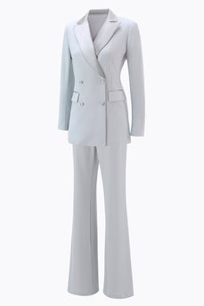 2 Piece Silver Double Breasted Notched Lapel Women Prom Suits