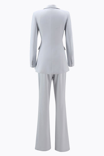 2 Piece Silver Double Breasted Notched Lapel Women Prom Suits