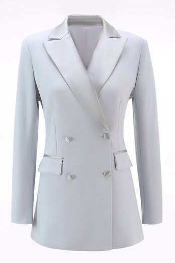 2 Piece Silver Double Breasted Notched Lapel Women Prom Suits