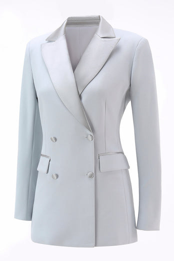 2 Piece Silver Double Breasted Notched Lapel Women Prom Suits